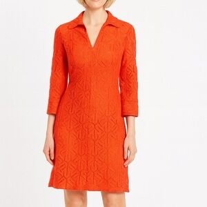 Adrianna Papell Orange Long-Sleeve Textured Shift Dress
